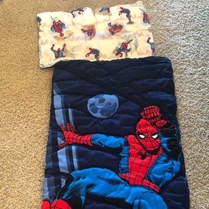 Pottery Barn Kids Spider-Man sleeping bag with matching pillow case